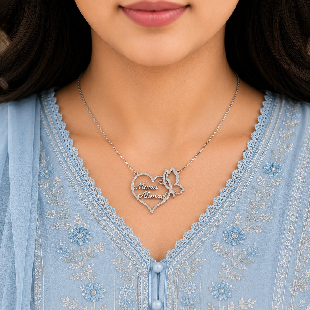 Butterfly-Heart-Name-Necklace-Silver