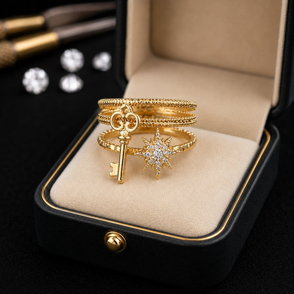 Gold-Key-Star-Rings
