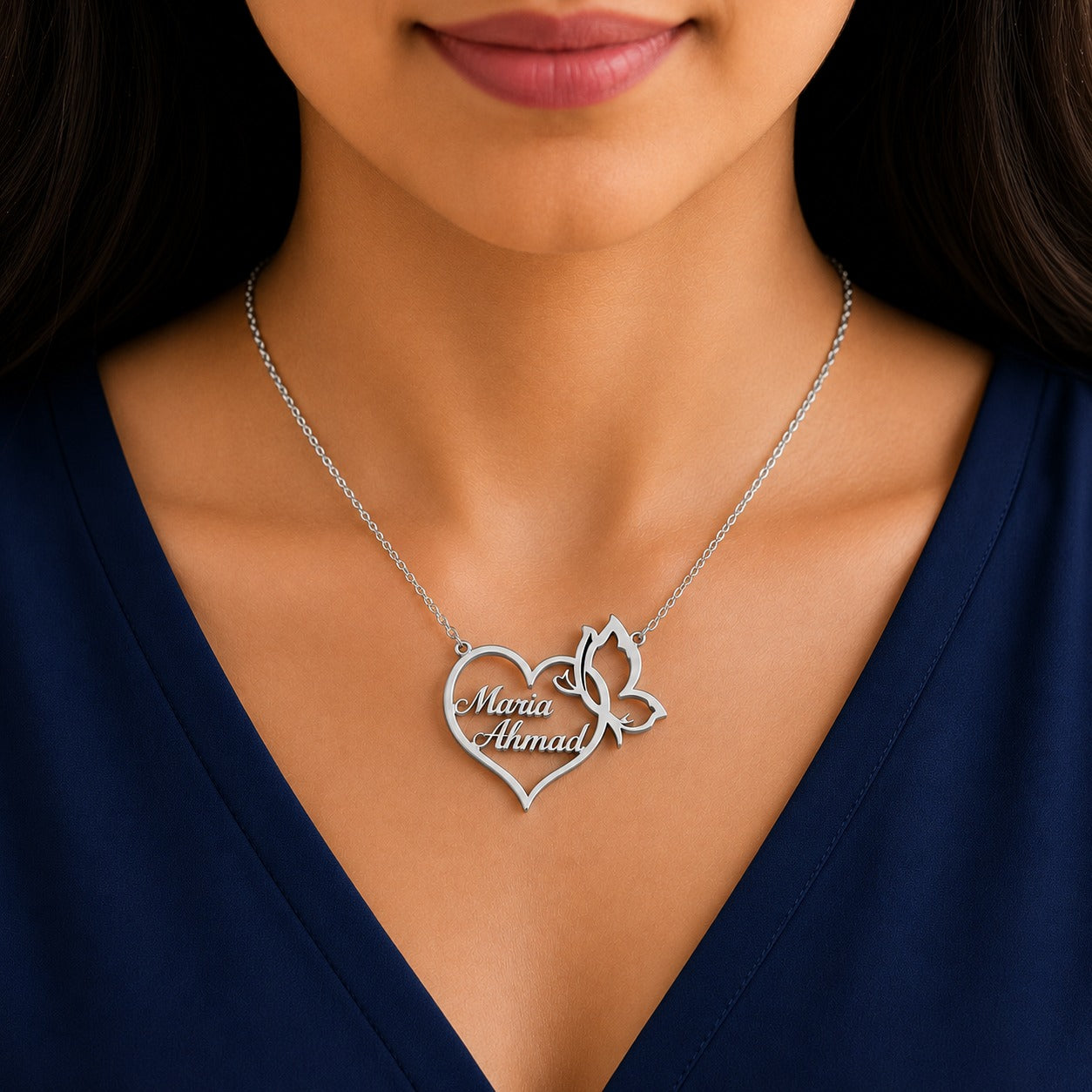 Heart Butterfly Name Necklace