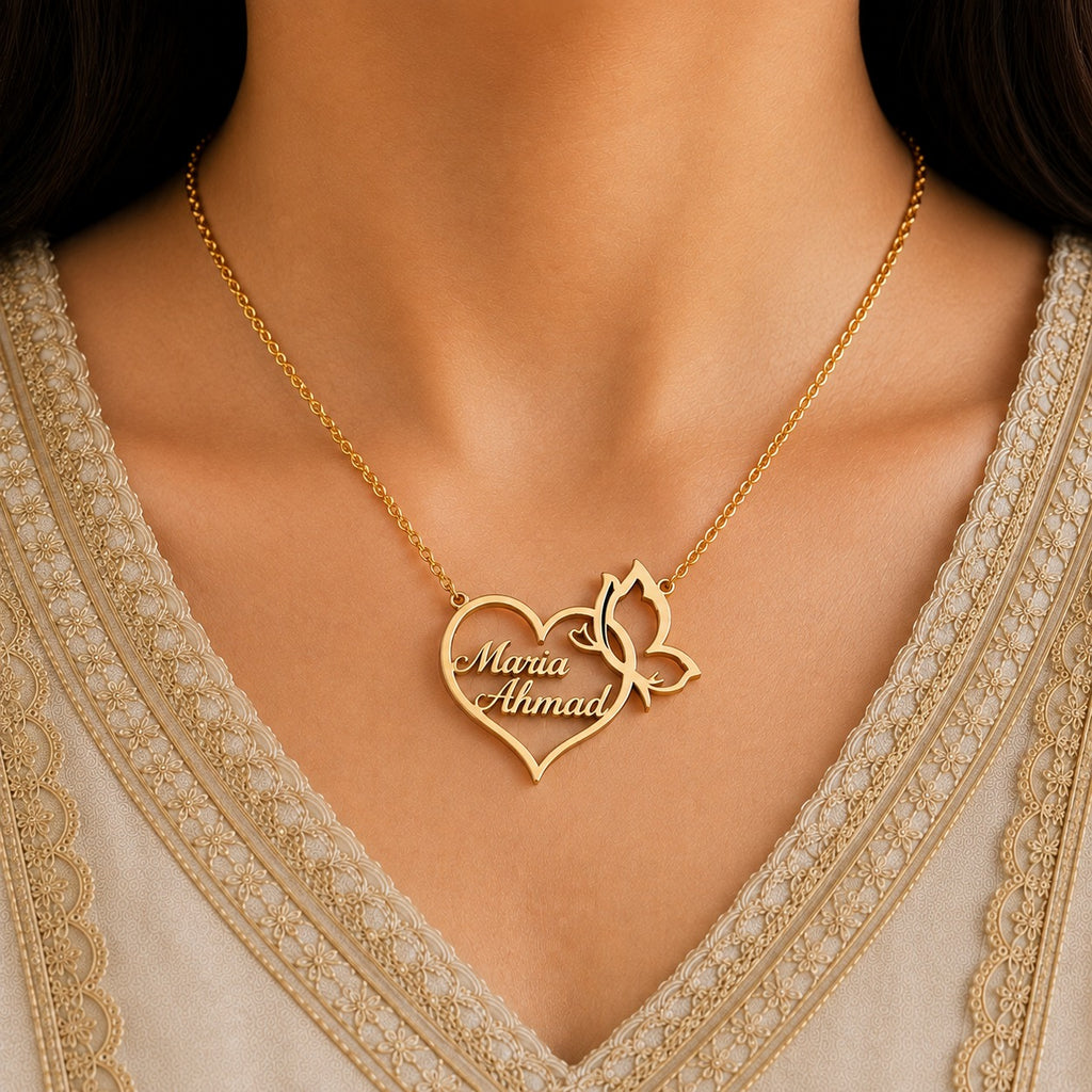 Heart Butterfly Name Necklace