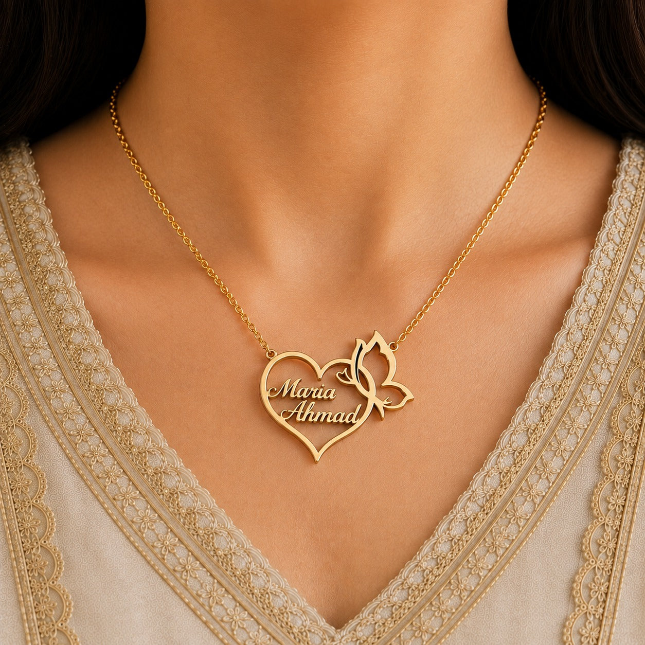 Heart Butterfly Name Necklace