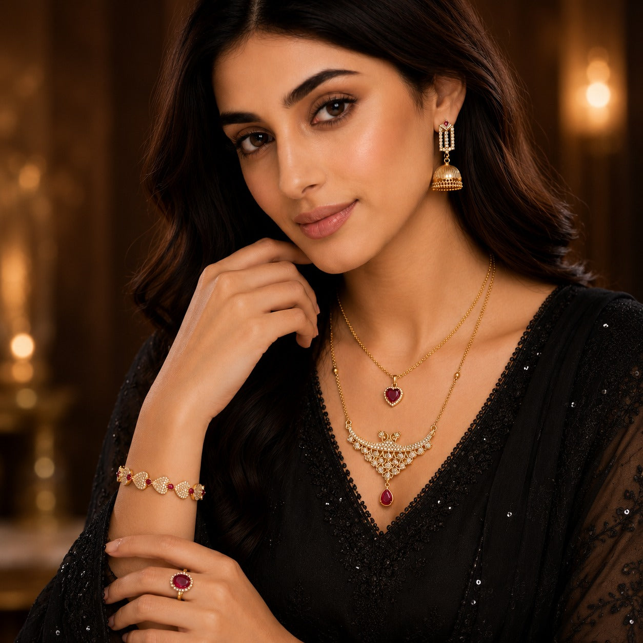 Maroon Noir-Elegance Jewelry Set 