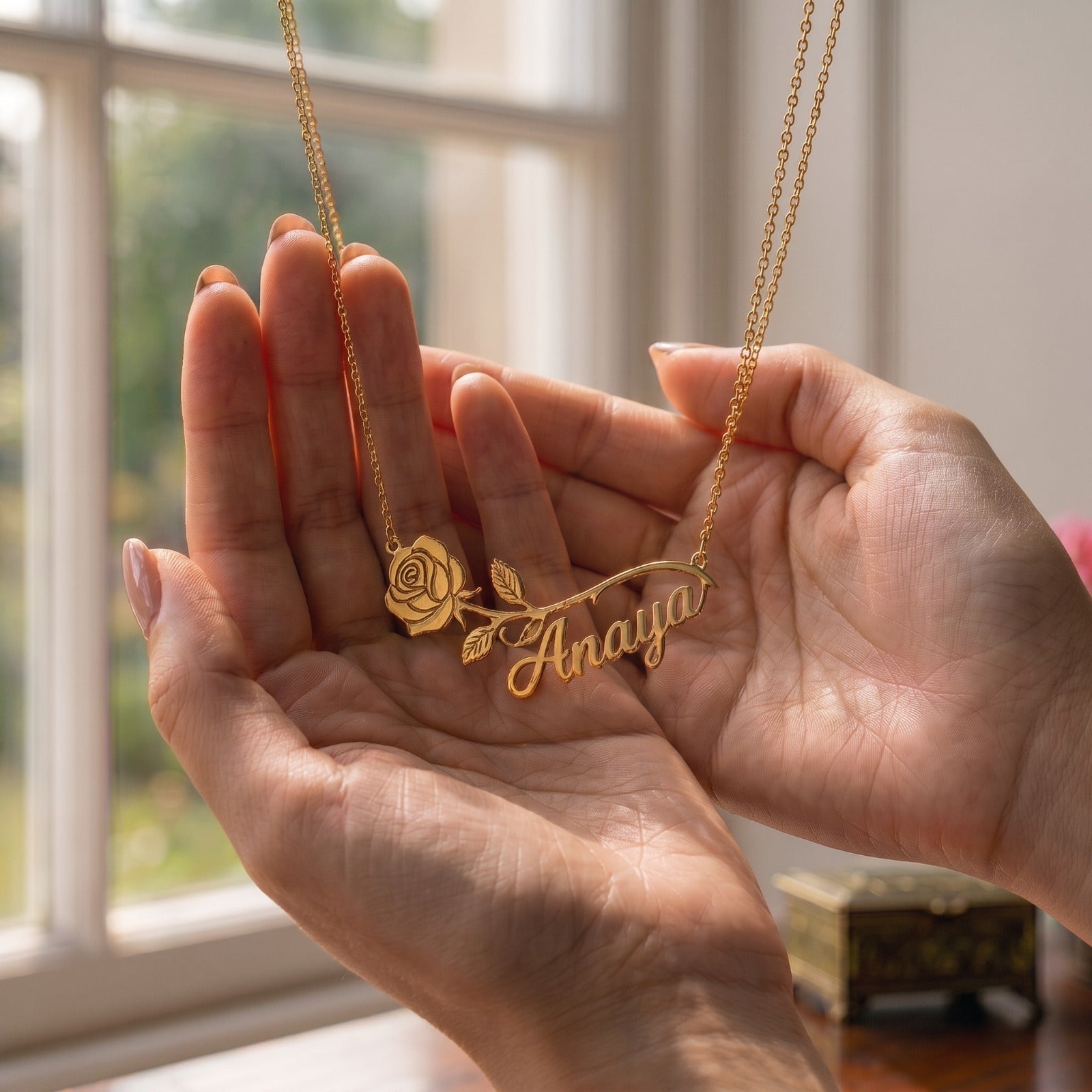 Personalized-Necklace-Rose-Name-Gold
