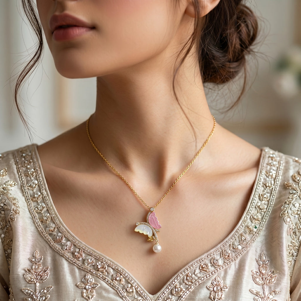 Pink-Butterfly-Drop-Necklace