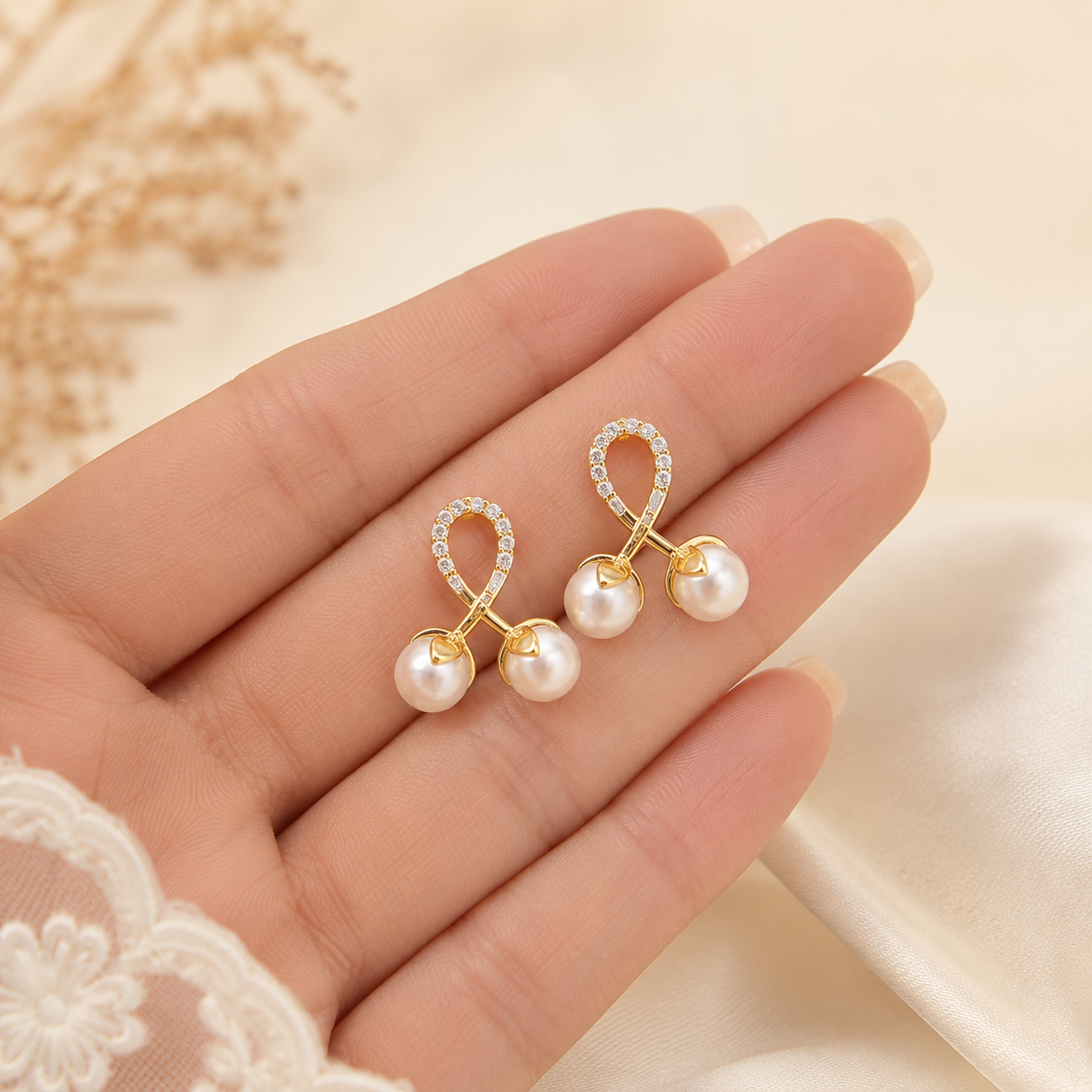Zircon Pearl Earrings